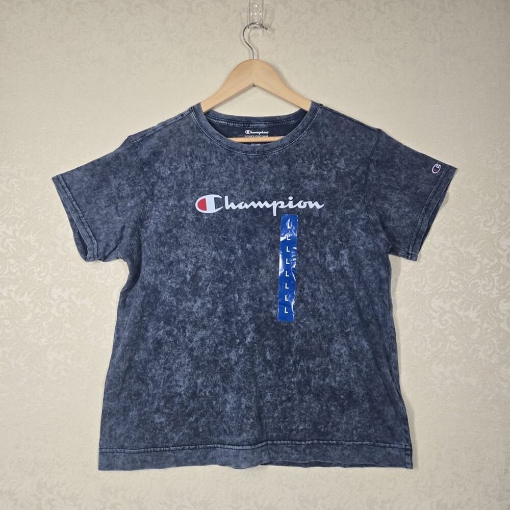 NEW Champion Tee T-Shirt Cloudwash L Blue Short Sleeve Cotton Logo New with tags